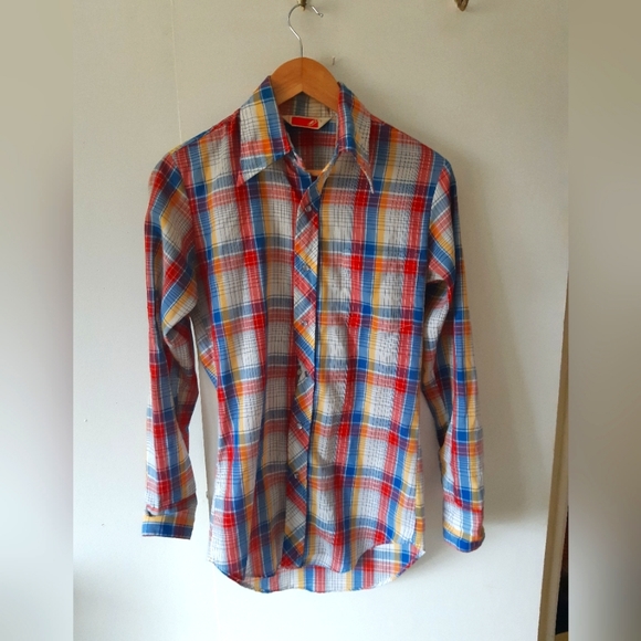 Vintage 70s button up plaid - Picture 1 of 3